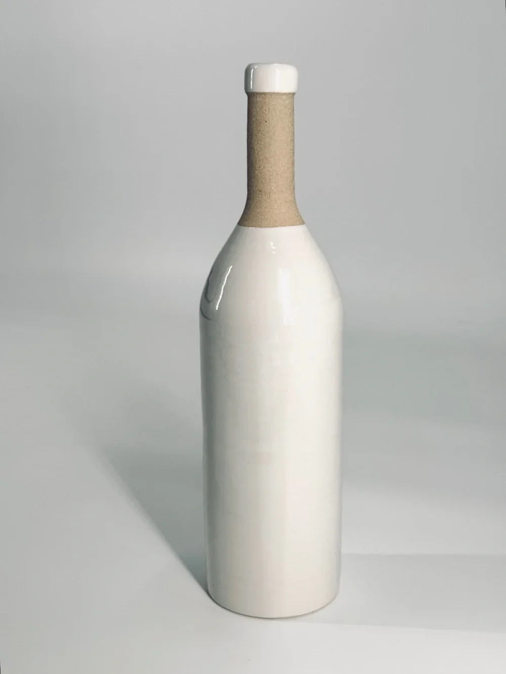 MUD PIE 12” WHITE STONEWARE BOTTLE VASE